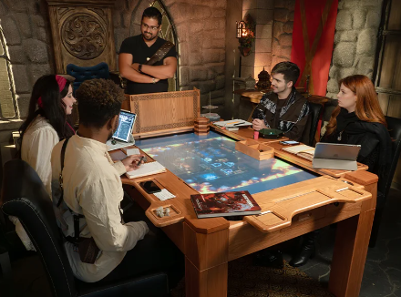 A group of players playing Dungeon and Dragons in cosplay